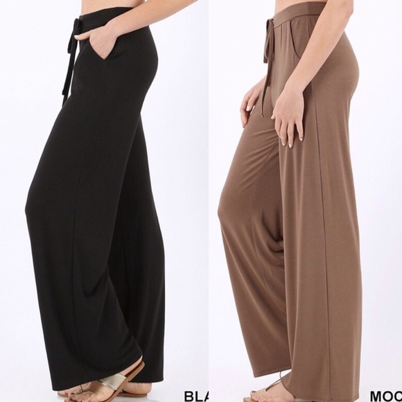 Plus Size Lounge Pants Trousers Wide Leg BLACK 1X - Picture 2 of 3